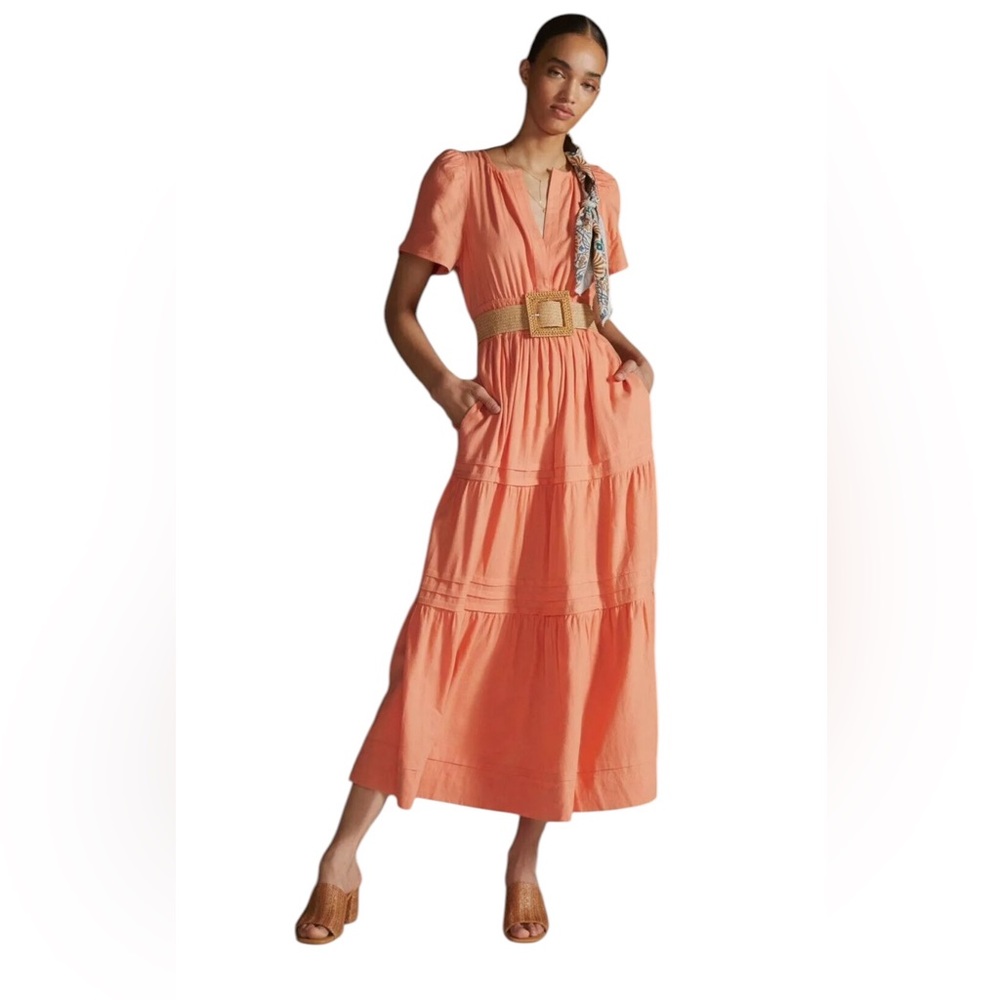 Anthropologie Somerset Coral Linen Maxi Dress